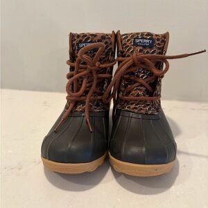 Sperry Kids' Leopard Print and Black Boots